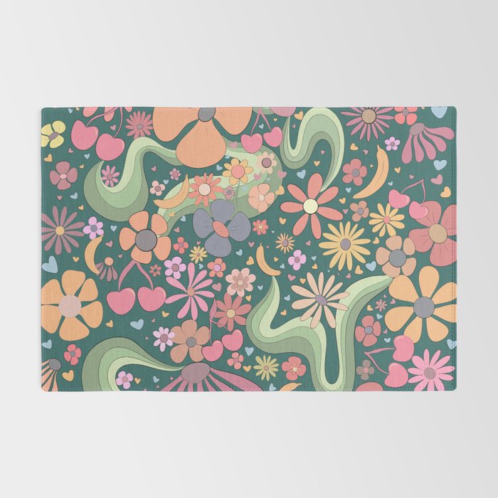 Retro Hippie 70s rainbow flower garden pattern  Rug Gallery Image 2
