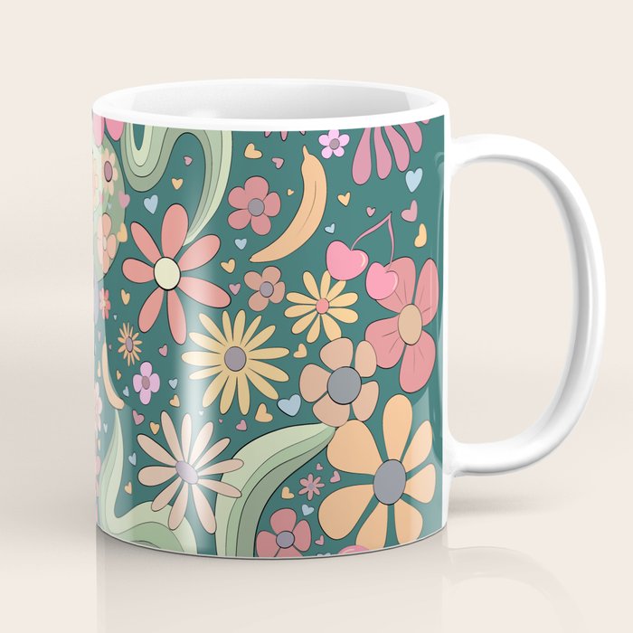 Retro Hippie 70s rainbow flower garden pattern  Coffee Mug Gallery Image 1