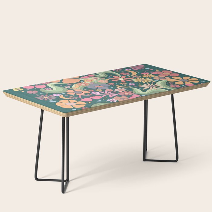 Retro Hippie 70s rainbow flower garden pattern  Coffee Table Gallery Image 1