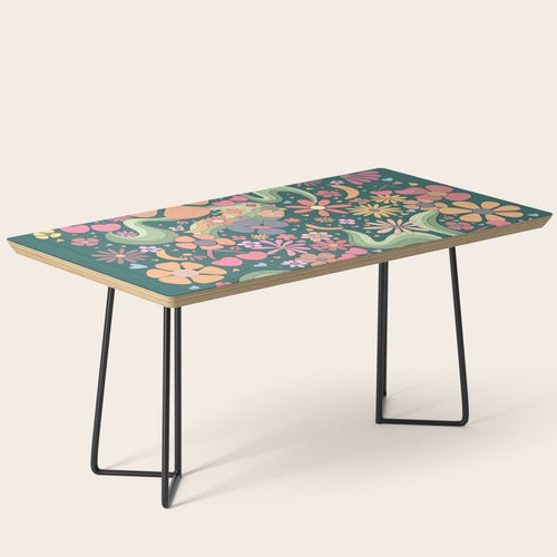 Retro Hippie 70s Rainbow Flower Garden Pattern  Coffee Table