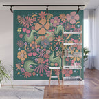 Retro Hippie 70s rainbow flower garden pattern  Wall Mural Gallery Image 1