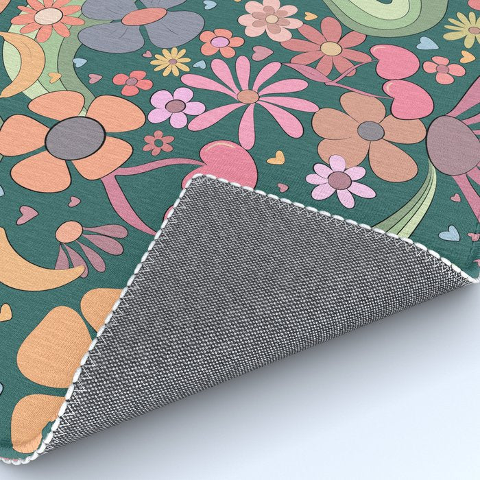 Retro Hippie 70s rainbow flower garden pattern  Rug Gallery Image 4