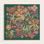 Retro Hippie 70s rainbow flower garden pattern  Wood Wall Art Gallery Image 1