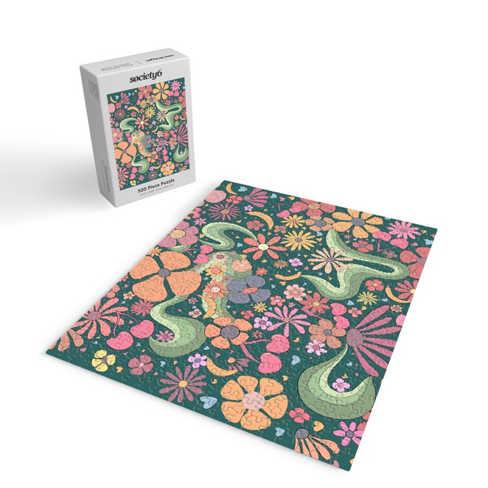 Retro Hippie 70s rainbow flower garden pattern  Jigsaw Puzzle Gallery Image 2