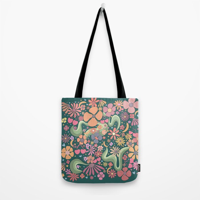 Retro Hippie 70s rainbow flower garden pattern  Tote Bag Gallery Image 2