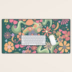 Retro Hippie 70s rainbow flower garden pattern  Desk Mat Gallery Image 1