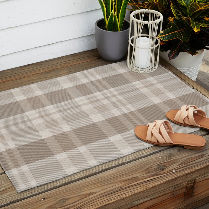 Checkered, Plaid Prints, Warm Brown Outdoor Rug Gallery Image 2