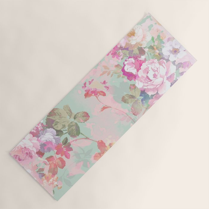 Vintage botanical blush pink mint green floral pattern Yoga Mat Gallery Image 1