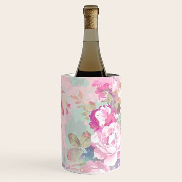 Vintage botanical blush pink mint green floral pattern Wine Chiller Gallery Image 3