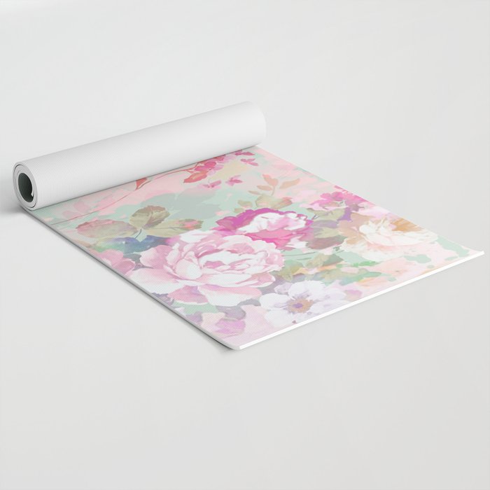 Vintage botanical blush pink mint green floral pattern Yoga Mat Gallery Image 2
