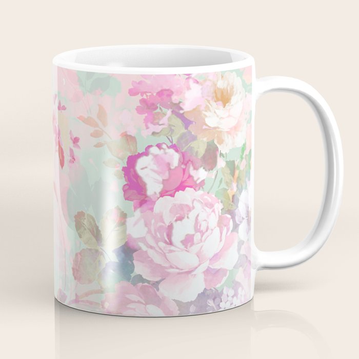 Vintage botanical blush pink mint green floral pattern Coffee Mug Gallery Image 1