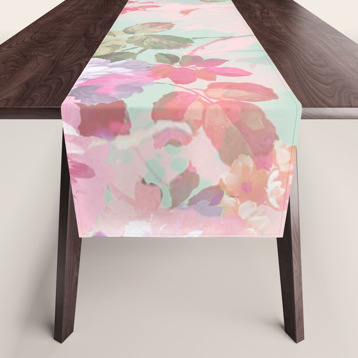 Vintage botanical blush pink mint green floral pattern Table Runner Gallery Image 1