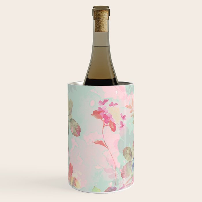 Vintage botanical blush pink mint green floral pattern Wine Chiller Gallery Image 1