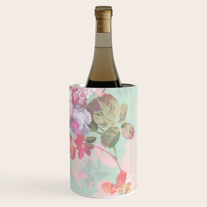 Vintage botanical blush pink mint green floral pattern Wine Chiller Gallery Image 2