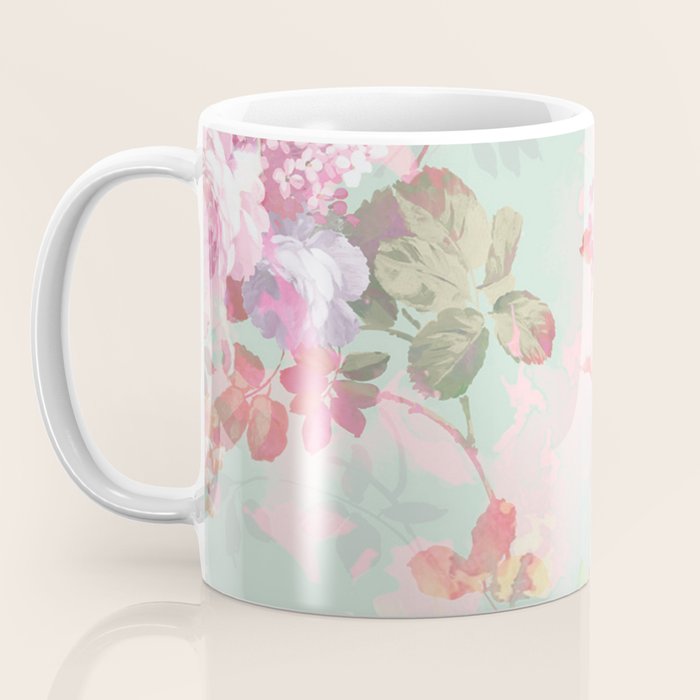Vintage botanical blush pink mint green floral pattern Coffee Mug Gallery Image 3