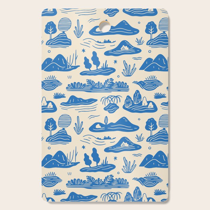 Abstract blue nature landscape doodle pattern Cutting Board Gallery Image 1
