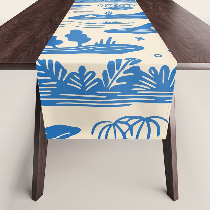 Abstract blue nature landscape doodle pattern Table Runner Gallery Image 1