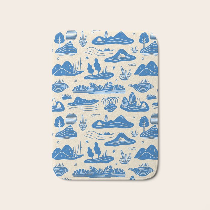 Abstract blue nature landscape doodle pattern Bath Mat Gallery Image 1