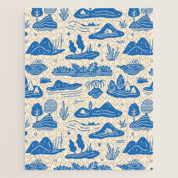 Abstract blue nature landscape doodle pattern Jigsaw Puzzle Gallery Image 1