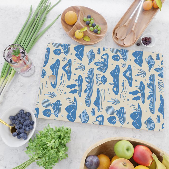Abstract blue nature landscape doodle pattern Cutting Board Gallery Image 2