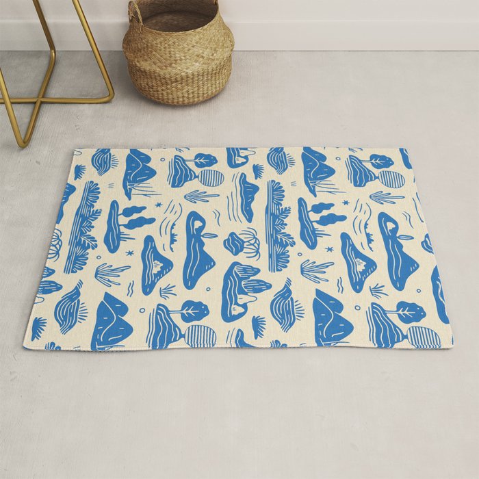 Abstract blue nature landscape doodle pattern Rug Gallery Image 1