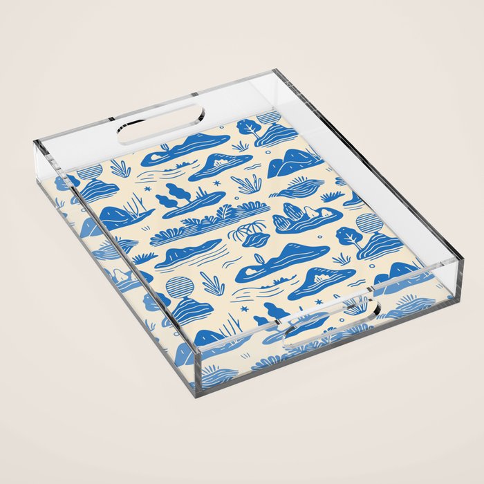 Abstract blue nature landscape doodle pattern Acrylic Tray Gallery Image 1