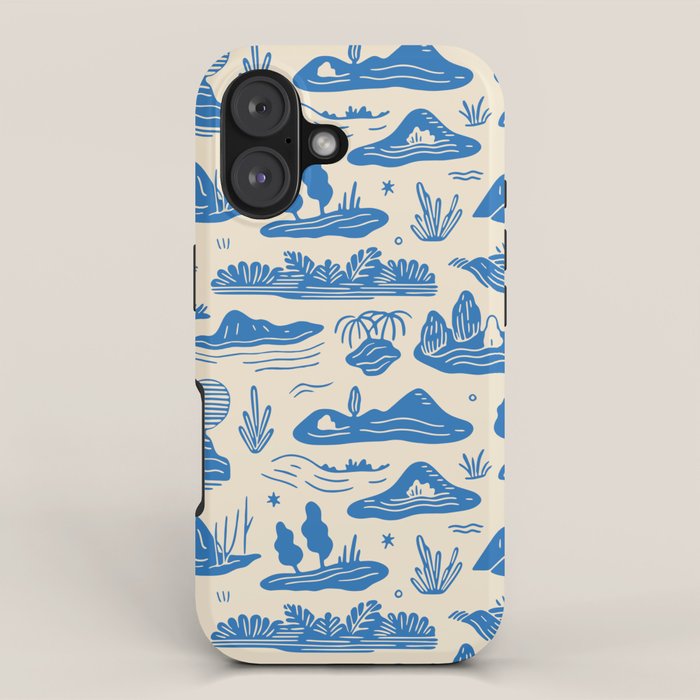 Abstract blue nature landscape doodle pattern iPhone Case Gallery Image 1