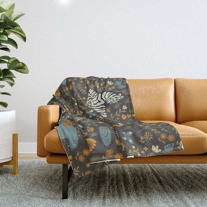Zebras in Wild Fall Garden Throw Blanket Gallery Image 1