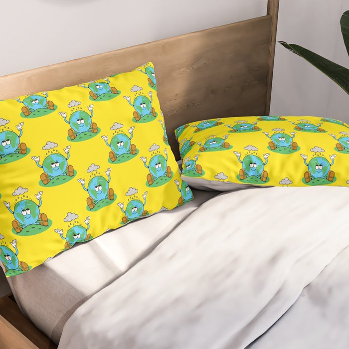 Retro earth planet cartoon character pattern Pillow Sham Gallery Image 2