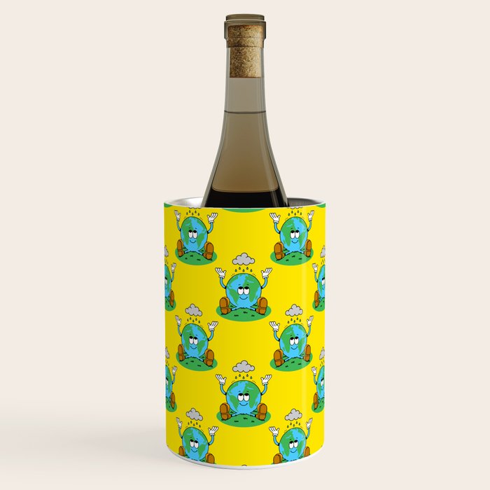 Retro earth planet cartoon character pattern Wine Chiller Gallery Image 1