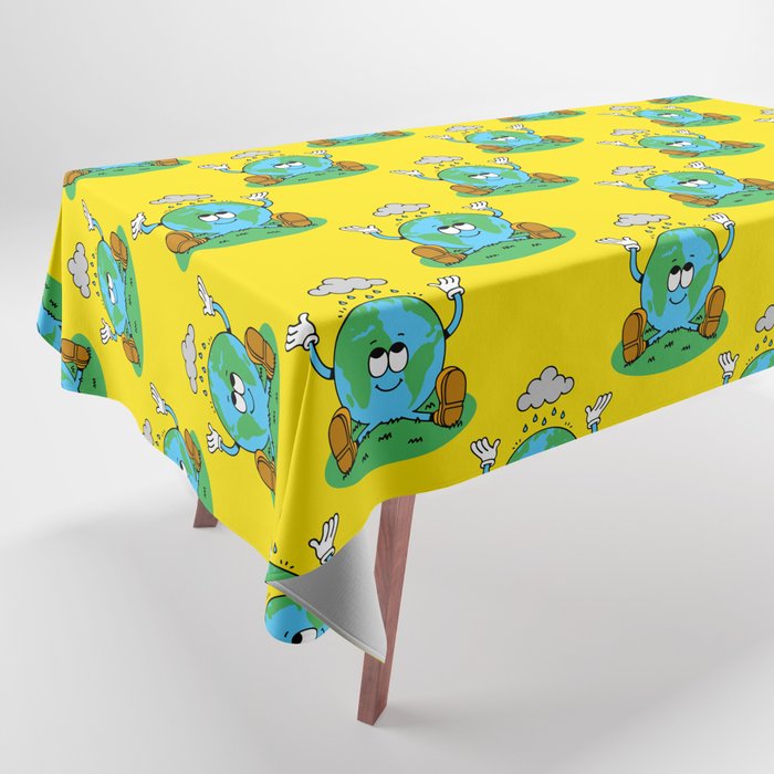 Retro earth planet cartoon character pattern Tablecloth Gallery Image 1