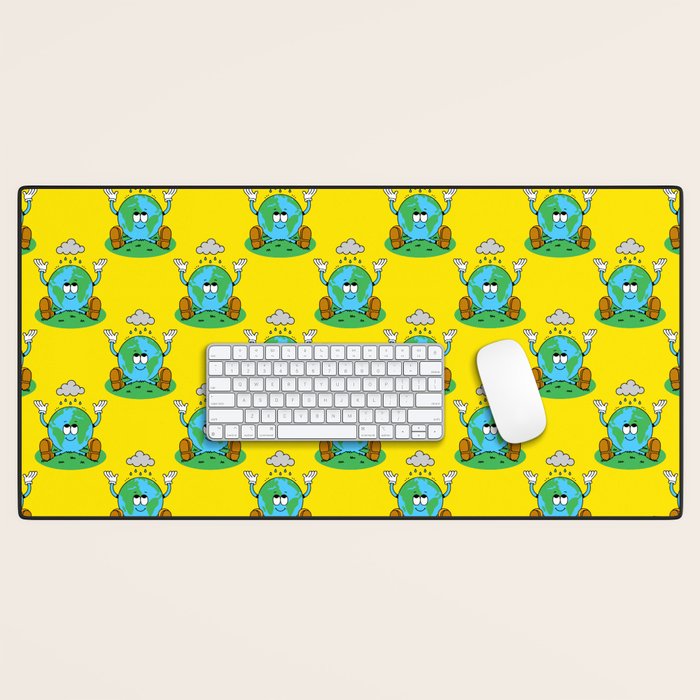 Retro earth planet cartoon character pattern Desk Mat Gallery Image 1