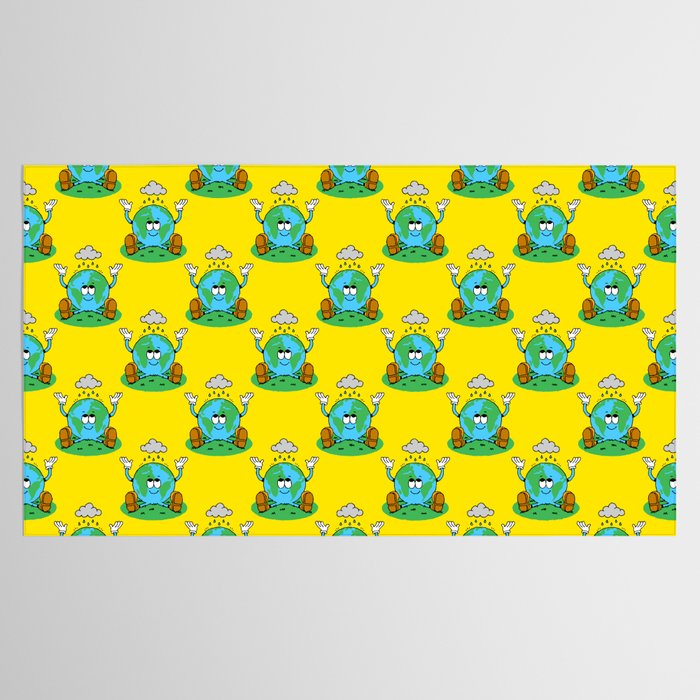 Retro earth planet cartoon character pattern Tablecloth Gallery Image 2