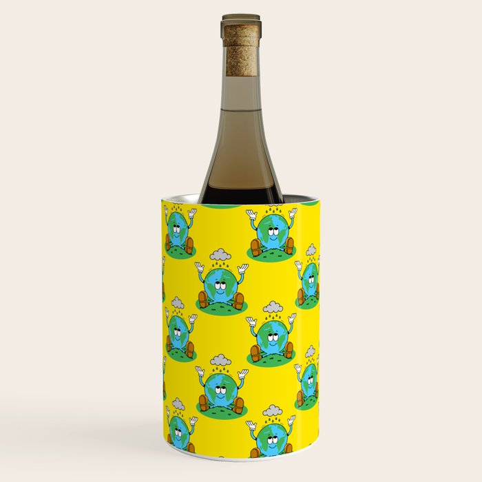 Retro earth planet cartoon character pattern Wine Chiller Gallery Image 3