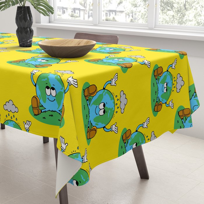 Retro earth planet cartoon character pattern Tablecloth Gallery Image 3