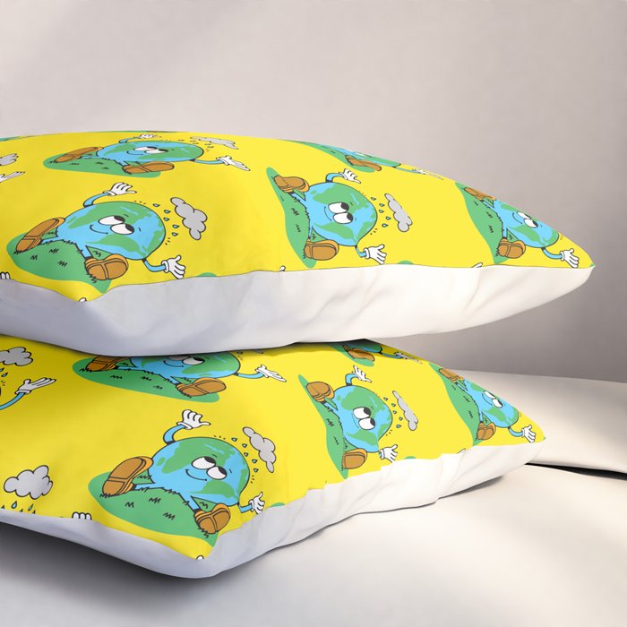 Retro earth planet cartoon character pattern Pillow Sham Gallery Image 3