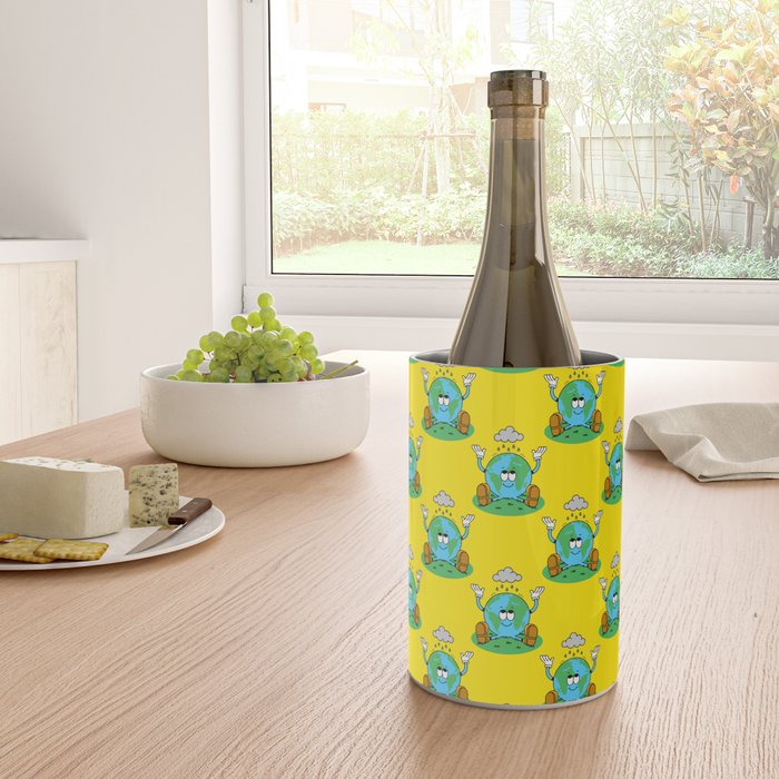 Retro earth planet cartoon character pattern Wine Chiller Gallery Image 4