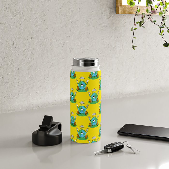 Retro earth planet cartoon character pattern Water Bottle Gallery Image 4