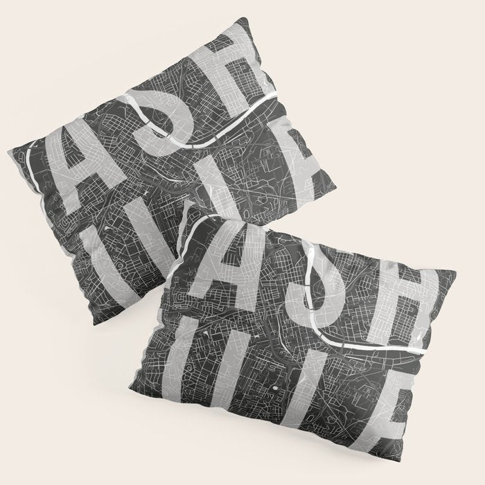 Nashville Mono Street Map Text Overlay Pillow Sham Gallery Image 3