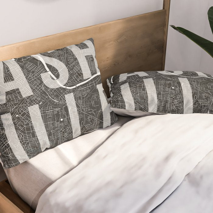Nashville Mono Street Map Text Overlay Pillow Sham Gallery Image 2