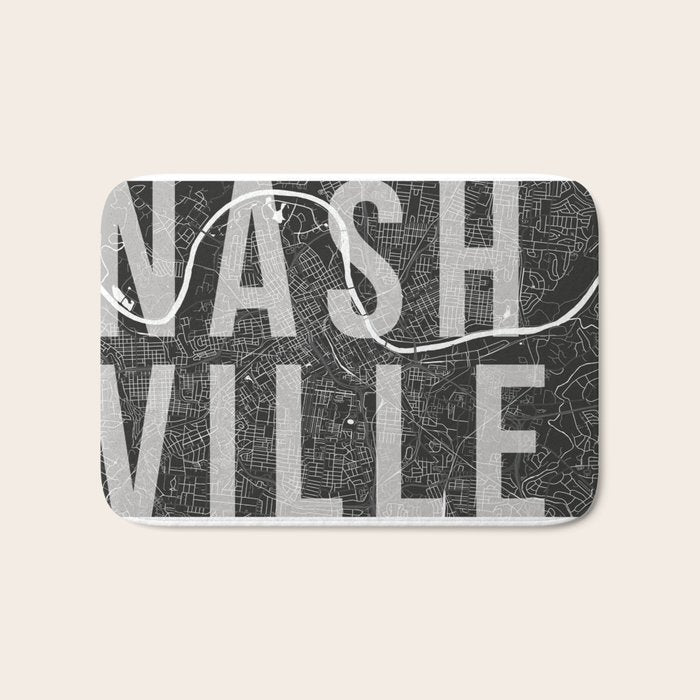 Nashville Mono Street Map Text Overlay Bath Mat Gallery Image 1