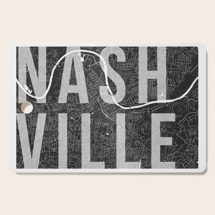 Nashville Mono Street Map Text Overlay Cutting Board Gallery Image 1