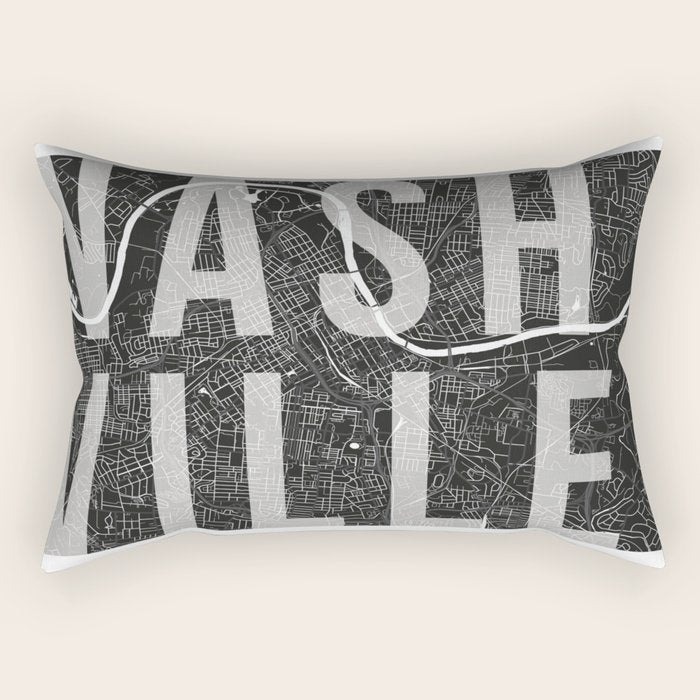 Nashville Mono Street Map Text Overlay Rectangular Pillow Gallery Image 2