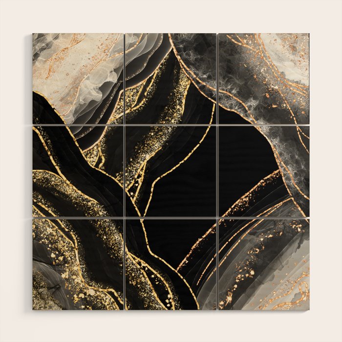 Black Night Glamour Marble Landscape Wood Wall Art Gallery Image 1