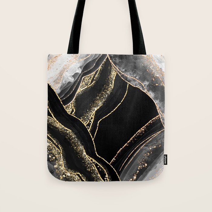 Black Night Glamour Marble Landscape Tote Bag Gallery Image 1