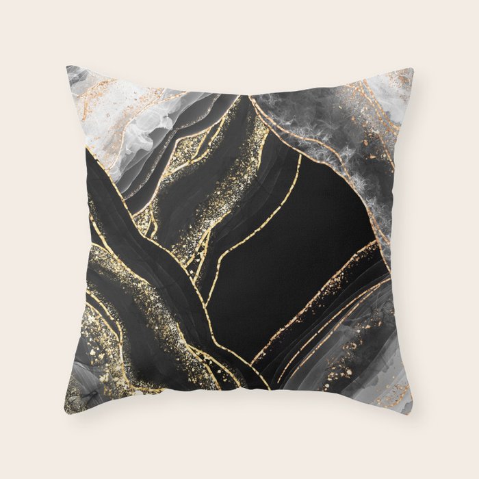 Black Night Glamour Marble Landscape Throw Pillow Gallery Image 6