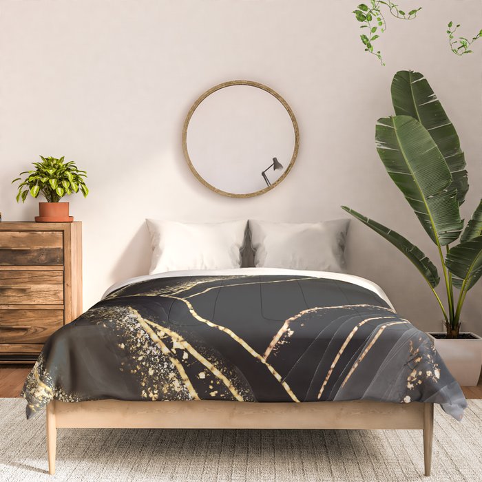 Black Night Glamour Marble Landscape Comforter Gallery Image 3