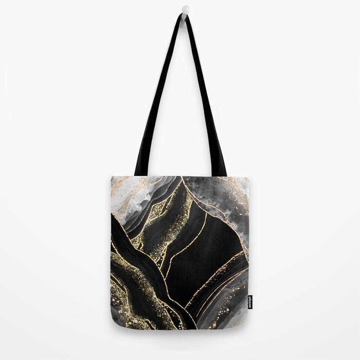 Black Night Glamour Marble Landscape Tote Bag Gallery Image 2