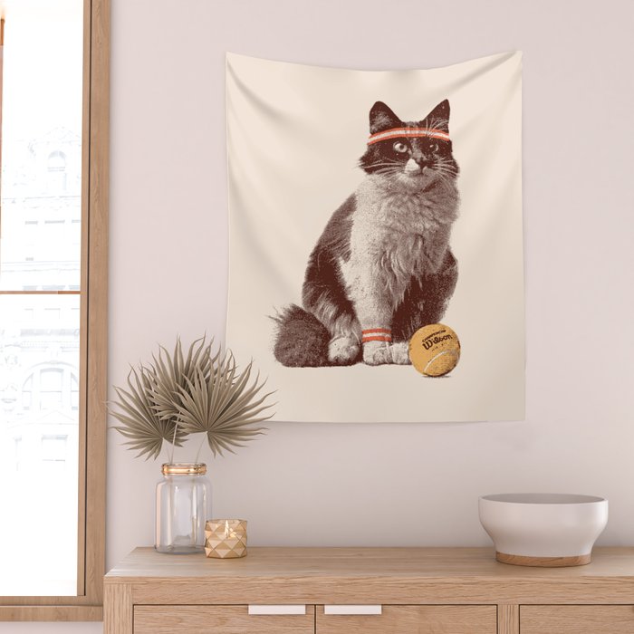 Tennis Cat Wall Tapestry Gallery Image 2