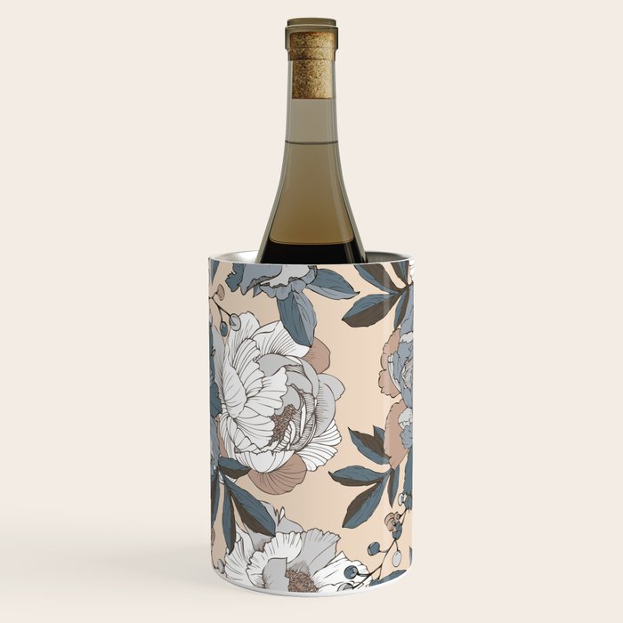 pattern lush blue, beige and white peonies Wine Chiller Gallery Image 2